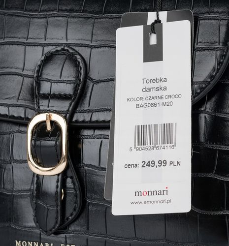 Monnari Torebka Kuferek Listonoszka Czarny Kroko Łódka Czarna PREMIUM na Arena.pl