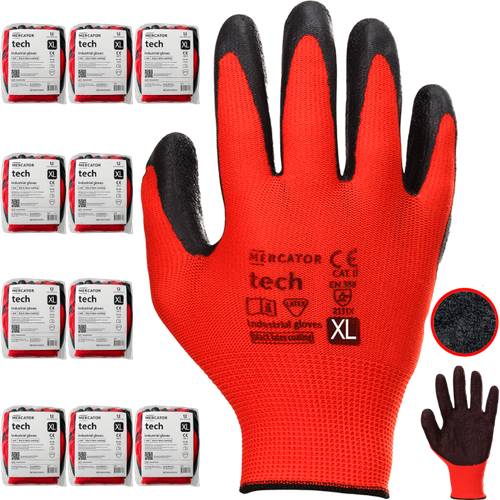 Rękawice Robocze MERCATOR Tech Red+Black Latex - XL - 120 Par na Arena.pl