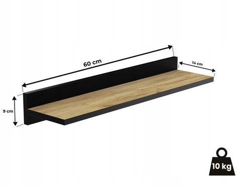 ZESTAW 2X PÓŁKA 60 CM PÓŁKI WISZĄCE DĄB Z CZARNĄ LISTWĄ DO SALONU na Arena.pl