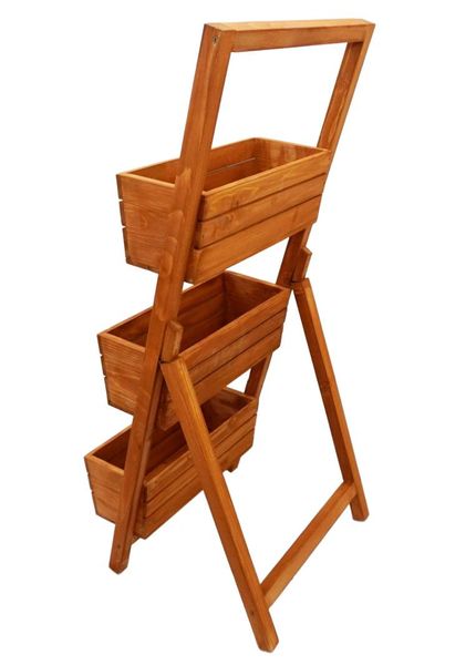 Kwietnik kaskadowy stojak potrójny z drewna na kwiaty TEAK + 3 Wkłady zdjęcie 3