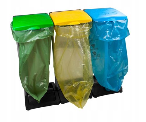 KOSZ STOJAK NA WORKI DO SEGREGACJI ŚMIECI 3 STANOWISKA KOSZ NA ŚMIECI 360L na Arena.pl