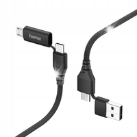 Kabel HAMA 4 w 1 typu C z adapterem Micro USB i A 1,5 m czarny