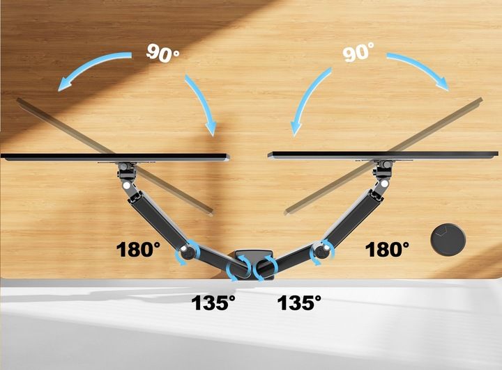 Regulowany PODWÓJNY Uchwyt Biurkowy do Monitora WIESZAK DWA Monitory 13-32" zdjęcie 3