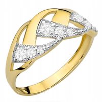 ZŁOTY PIERŚCIONEK pr. 585 Szeroki Pleciony z Cyrkoniami r.20 14k