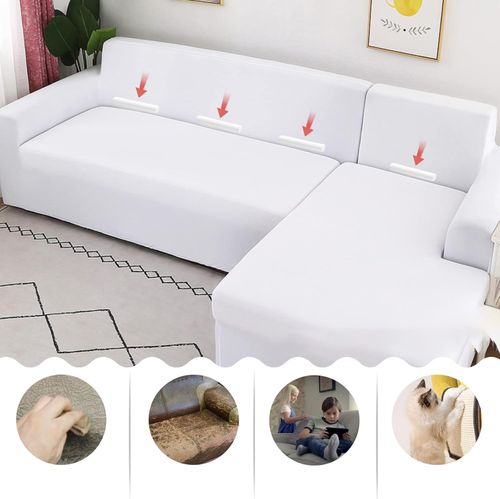 Pokrowiec na sofę narożną Jaotto elastyczny antypoślizgowy biały (3+3) na Arena.pl