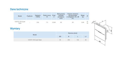 Wentylator łazienkowy VENTS 100 Quiet-Style Timer Higrostat na Arena.pl