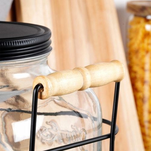 Słój Dozownik do Napojów z Kranikiem Czarnym Stojakiem Szklany VILDE 4,2 L na Arena.pl