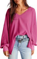 Bluzka Damska Tunika Wafelkowa Luźna V-Neck Miękka Wygodna Różowy XL
