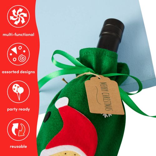 Zestaw 10 Torebek Filcowych na Wino Czerwone i Zielone Świąteczne Wzory na Arena.pl