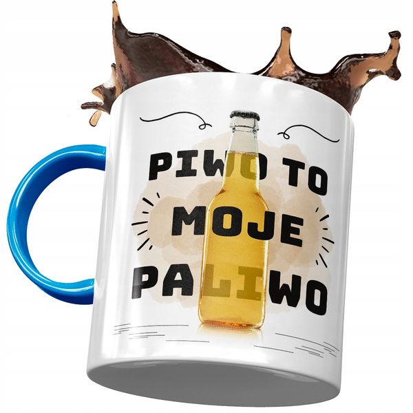 Kubek Błękitny Śmieszny Piwo To Moje Paliwo Z Nadrukiem Ze Zdjęciem zdjęcie 1