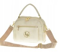 Laura Biaggi - torebka listonoszka kuferek jasny beż struktura płótna JS220