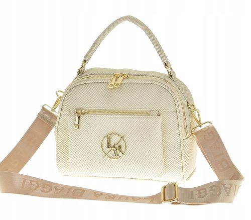 Laura Biaggi - torebka listonoszka kuferek jasny beż struktura płótna JS220 na Arena.pl