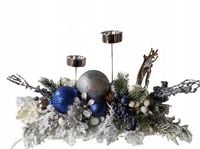 Stroik bożonarodzeniowy duży niebieski srebrny z reniferem dekoracja