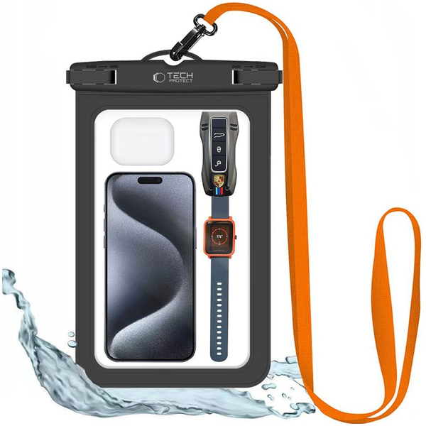 TECH-PROTECT UWC9 UNIVERSAL WATERPROOF CASE 8.9 INCH BLACK/ORANGE zdjęcie 1