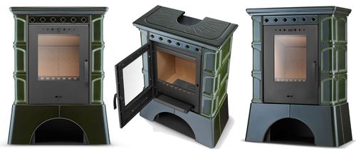 Piec kominek kaflowy wolnostojący koza ATOL 10 kW kolor olive na Arena.pl