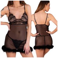 TIULOWA KOSZULKA NOCNA Z PUSZKIEM STRINGI L/XL