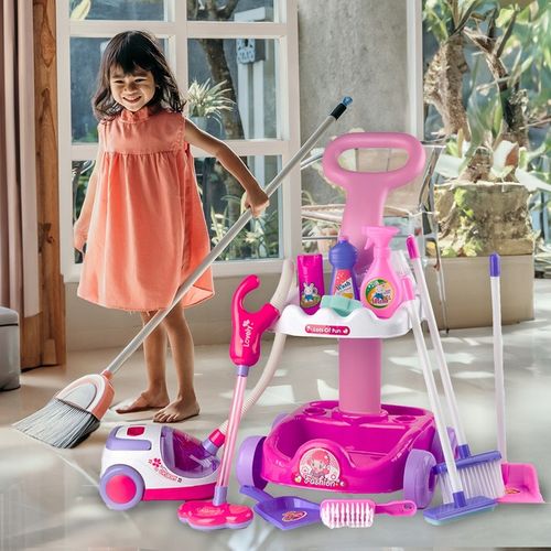 ZESTAW DO SPRZĄTANIA NA WÓZKU Z ODKURZACZEM DŹWIĘK SZCZOTKA MOP DLA DZIECI na Arena.pl