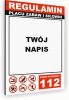Tabliczka znak informacyjny 30x20 Biała REGULAMIN SIŁOWNI Dibond NADRUK UV