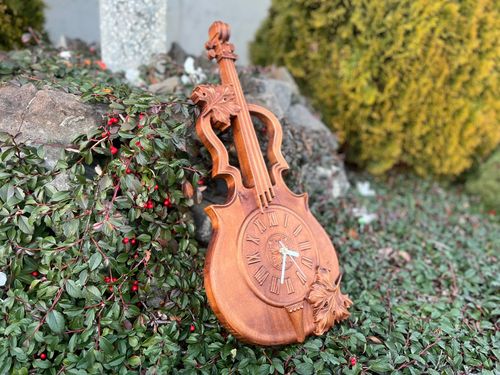 Skrzypce zegar ścienny drewniany w drewnie na prezent muzyka wystrój domu na Arena.pl