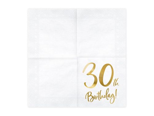 Serwetki 30th Birthday, biały, 33x33cm na Arena.pl