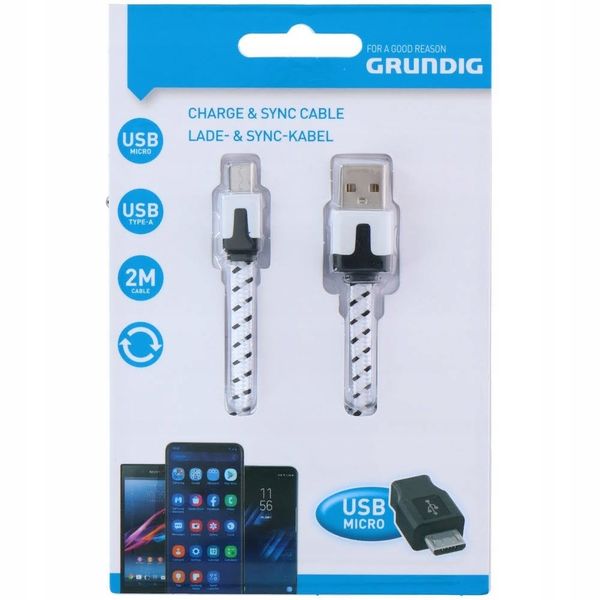 kabel grundig usb - microusb typ b 2 m biały zdjęcie 1