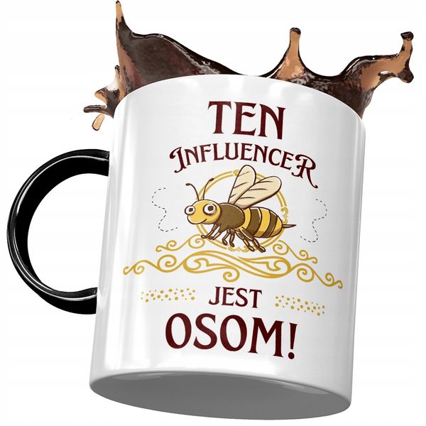 Kubek Czarny Dla Influencera Influencer Jest Osom Z Nadrukiem Ze Zdjęciem zdjęcie 1