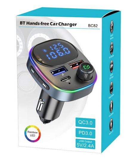 TRANSMITER BLUETOOTH FM SAMOCHODOWY SZYBKA ŁADOWARKA USB USB-C AUX zdjęcie 5