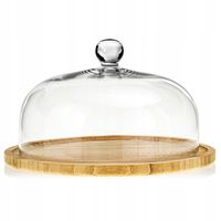 Patera / deska bambusowa Altom ⌀ 30cm z kloszem szklanym Krosno ⌀ 26cm