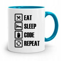 Kubek Błękitny Informatyka Eat Sleep Code Repeat Z Nadrukiem Ze Zdjęciem
