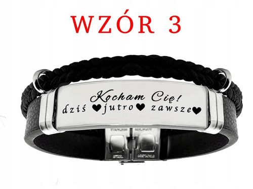 Bransoletka męska SKÓRZANA z GRAWEREM srebrna STAL prezent + GRAWER GRATIS na Arena.pl