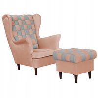 Fotel uszak Carol Duo z podnóżkiem skandynawski Family Meble różowy szary