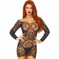 leg avenue sukienka mini z długim rękawem, koronka, czarna, uniwersalna