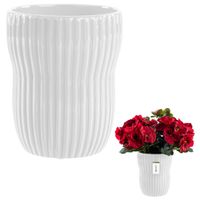 Osłonka, doniczka, wazon ceramiczna żłobiona Ø13 cm H 16cm biały połysk
