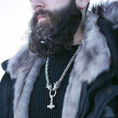 NASZYJNIK NORDYCKI GŁOWA WILKI MŁOT THORA WIEDŹMIN MĘSKI WISIOR SREBRNY na Arena.pl