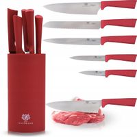 ZESTAW NOŻY KUCHENNYCH 5 SZTUK W BLOKU CZERWONY KOMPLET DO KUCHNI