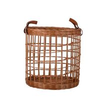 Dekoracyjny Okrągły Ażurowy kosz z wikliny doniczka pojemnik ze skórzanymi rączkami Ø38 H38 cm