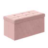 Pufa z pojemnikiem pastelowy róż 76x38x38 cm welurowa ławka organizer