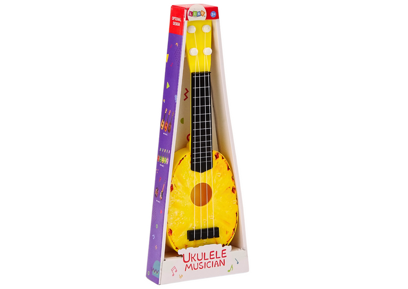 Ukulele Dla Dzieci Mini Gitara 4 Struny Motyw Ananasa Gitarka Żółta 15″ zdjęcie 3