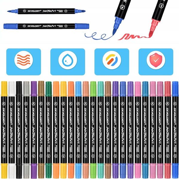 Markery akrylowe 24 kolory Wodoodporne markery z podwójną końcówką Prezenty zdjęcie 6