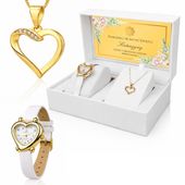 Zegarek Prezent na Komunię dla Dziewczynki Biały z Grawerem Naszyjnik Serce