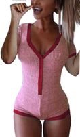 Body damskie krótki rękaw dekolt w serek prążkowane różowo-czerwone L