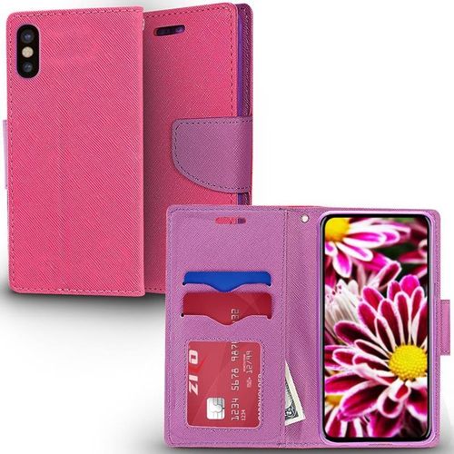 Zizo Flap Wallet Pouch - Etui iPhone X z kieszeniami na karty + stand up (Pink/Purple) na Arena.pl
