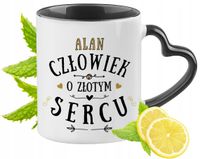 Dla Alana Kubek Czarny Z Uszkiem W Kształcie Serca Na Prezent Z Nadrukiem