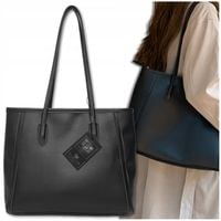 Torebka Shopper Damska SKÓRZANA CZARNA Torba Na Ramię Duża A4 Shopperka