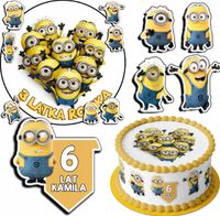 ZESTAW OPŁATEK NA TORT 20CM + 17 POSTACI - MINIONKI + IMIĘ 15CM 18CM