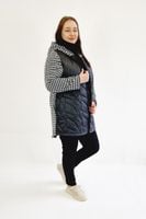 Lekka Kurtka w Pepitkę z Kapturem Czarno-biała 48