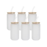 Zestaw 6 szklanek szronionych 550 ml ze słomką i bambusową pokrywką do sublimacji