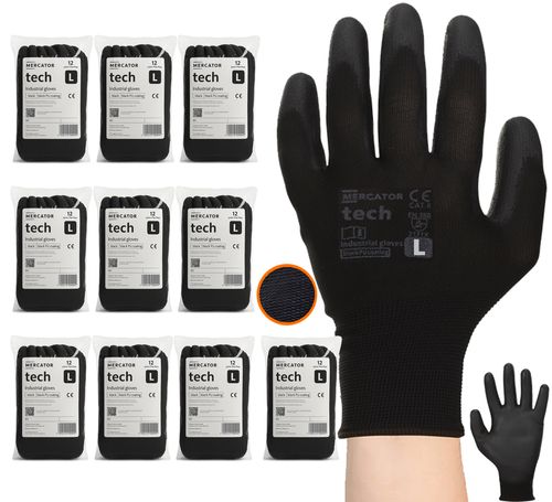 rękawice robocze mercator tech black+black pu - l - 120 par na Arena.pl
