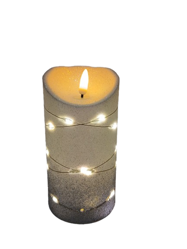 Świeczka dekoracyjna z srebrnym brokatem i łańcuszkiem led 8,5cm*15,7cm na Arena.pl