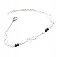 Bransoletka celebrytka Znak nieskończoności czarne koraliki kolor srebrny